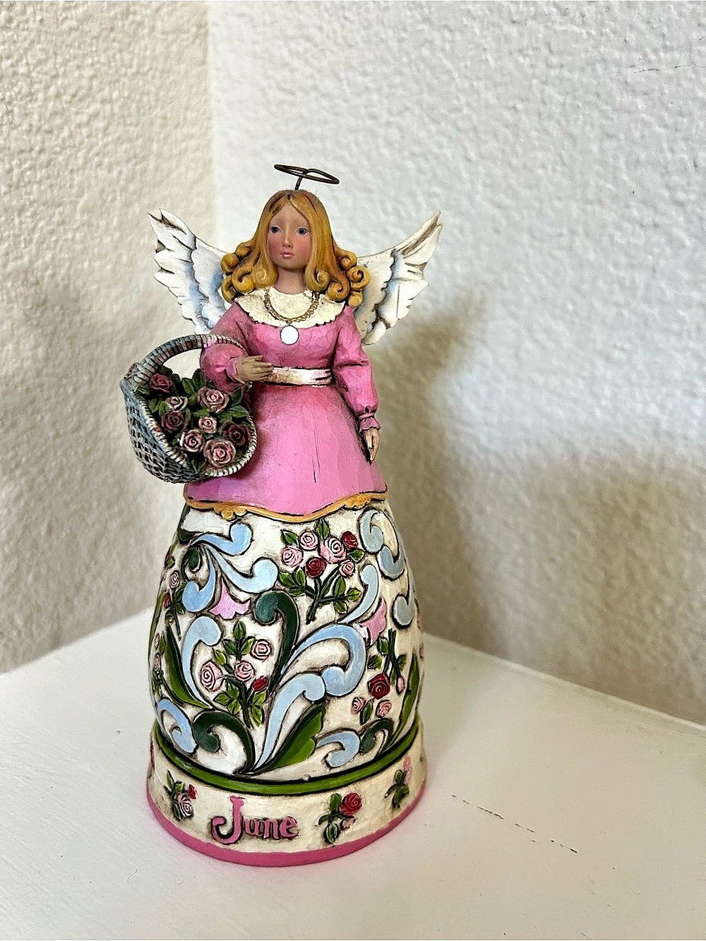 Jim Shore Heartwood Creek June Birthday Angel Figurine Angel Figurine Pink &
